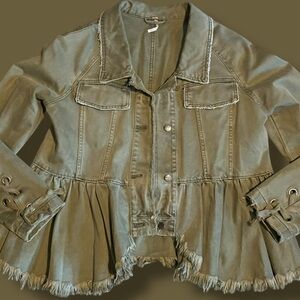 Free People ‘Willow Denim’ Olive Green Peplum Jacket